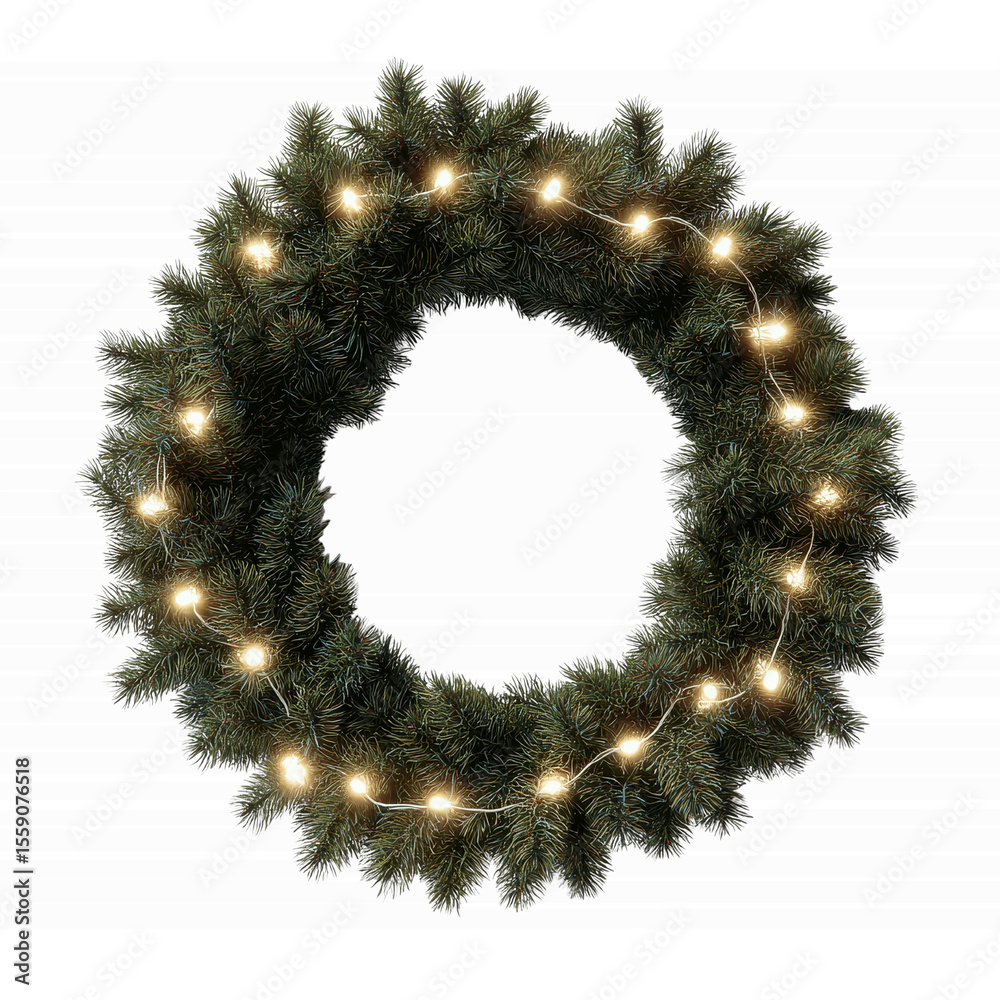 Obraz premium Illuminated Christmas Wreath with Warm White Lights - Festive Holiday Decoration
