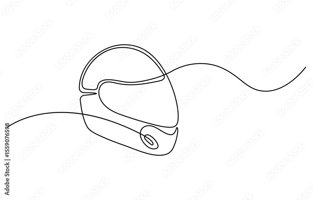 Obraz premium Continuous line drawing representing a motorcycle helmet. Sport Helmet Black Stroke Linear Icon. Continuous line vintage helmet line art vector illustration with background editable stroke.
