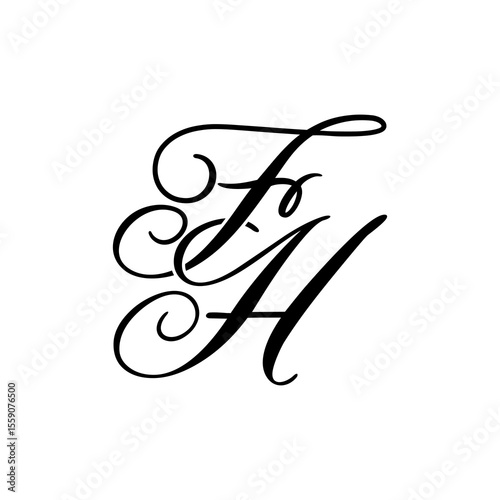 Elegant FH Monogram in Black Script – Stylish Calligraphy Initial Logo on White Background