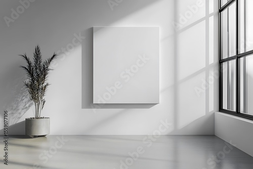 Mock up poster frame on concrete wall in modern interior. 3D render