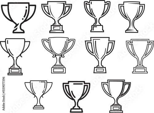 set of trophy cups line art vector logo