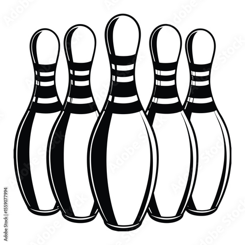 Five Bowling Pins Graphic Black and White Image