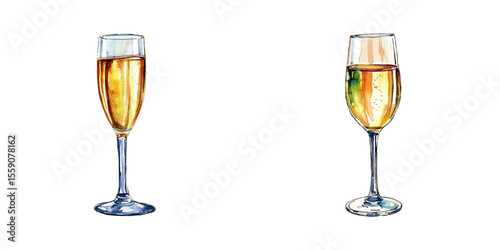 prosecco glass watercolor vector illustration