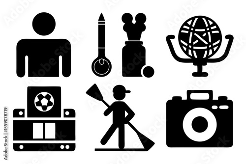 hobby icon set sihouette black vector bundle