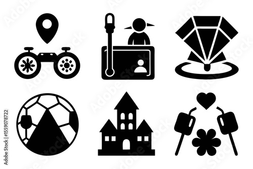 hobby icon set sihouette black vector bundle