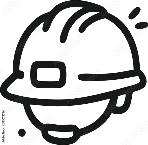 Minimalist line art illustration of a construction worker's hard hat with a brim and adjustable straps for safety
