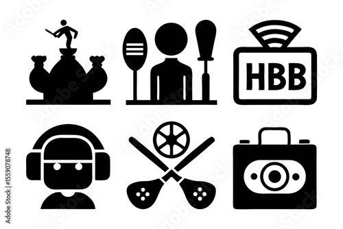 hobby icon set sihouette black vector bundle