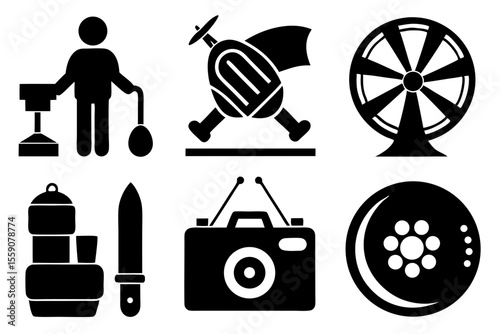 hobby icon set sihouette black vector bundle