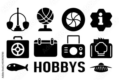 hobby icon set sihouette black vector bundle