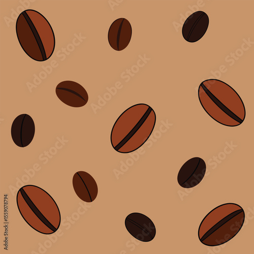 Seamless Coffee Bean Vector Pattern on Warm Brown Background