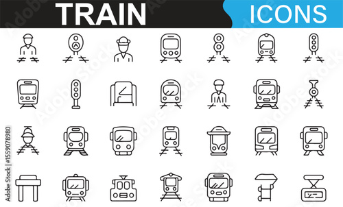 Black and White Train Icons for Transportation and Railway Design