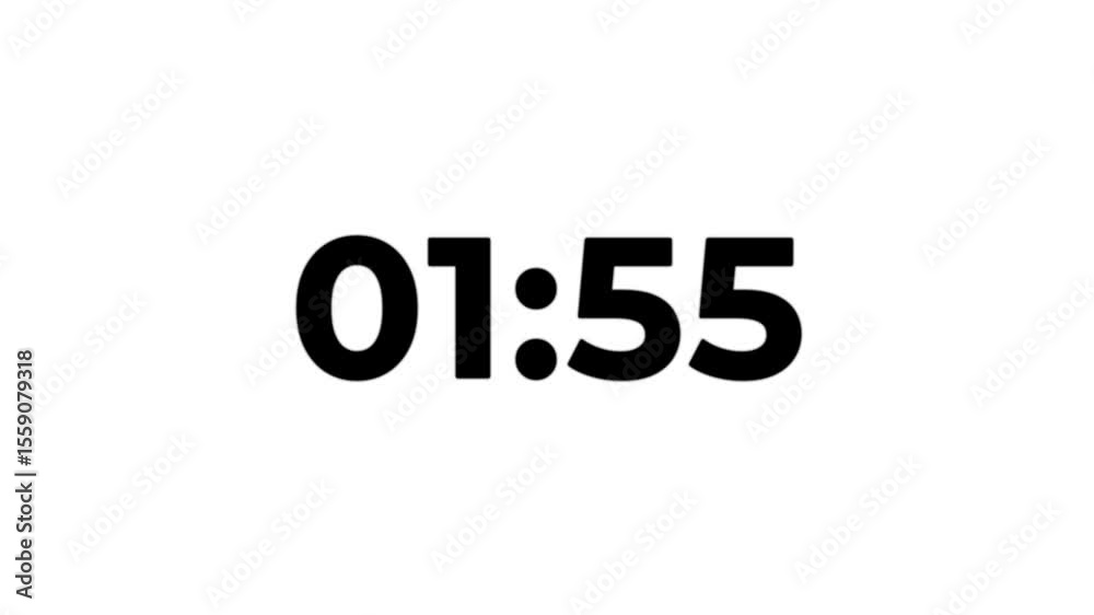2 minutes countdown animation timer black bold number time countdown 120 seconds on white background.