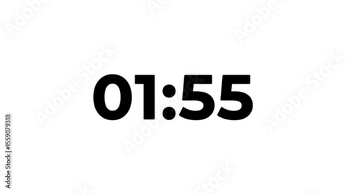 2 minutes countdown animation timer black bold number time countdown 120 seconds on white background.
