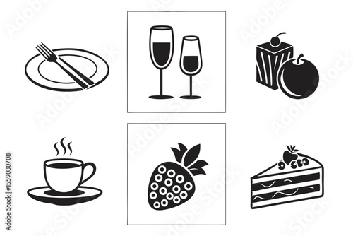 catering icon set sihouette black vector bundle