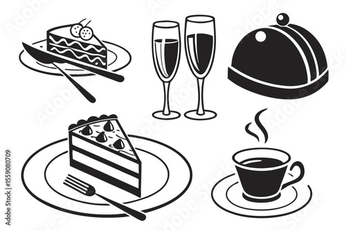 catering icon set sihouette black vector bundle