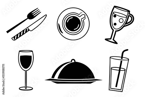 catering icon set sihouette black vector bundle