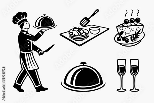 catering icon set sihouette black vector bundle