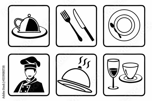 catering icon set sihouette black vector bundle