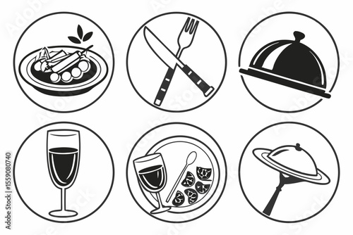 catering icon set sihouette black vector bundle