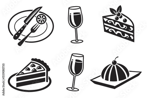 catering icon set sihouette black vector bundle
