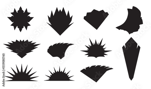 Diverse collection of black vector icons and shapes ideal for design projects and creative concepts offering visual versatility.