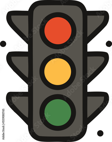Traffic light illustration with red, yellow and green lights, signaling system for road safety and traffic control