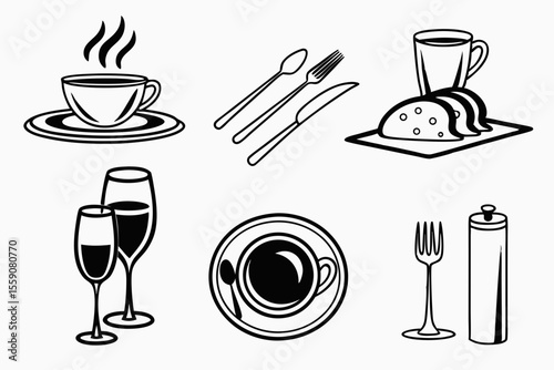 catering icon set sihouette black vector bundle