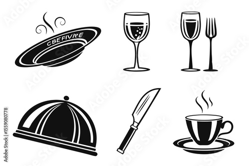 catering icon set sihouette black vector bundle