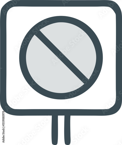 Illustration of a no entry sign with a gray circle and a diagonal line, indicating prohibition and restriction