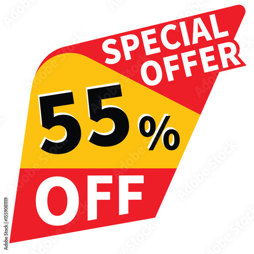55% off big deal discount promotion vector illustration, offer sale banner, big sales offer design in typography, vector in transparent background