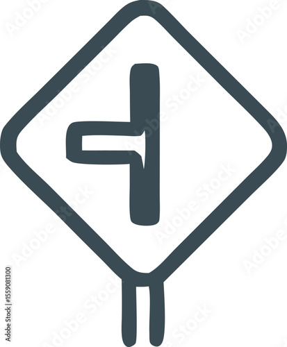 Warning sign illustration indicating a side road junction on the left for traffic safety awareness and navigation guidance