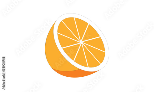 Bright Cartoon Vector Illustration of a Fresh Juicy Half Orange Slice with White Rind and Healthy Vitamin C Citrus Segments

