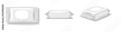Vector illustration of realistic white wet wipes packaging. Minimalist style with a clean white color. Useful for branding and product mockups.