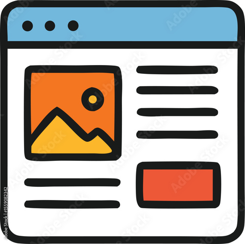 Modern website layout with image placeholder, text blocks, and a clean design, representing digital content and structure