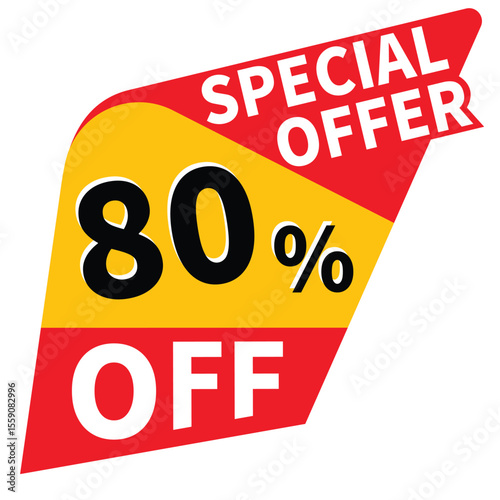 80% off discount promotion price tag illustration, offer sale banner, big sales offer design in typography, vector in transparent background