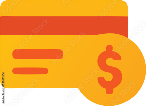 Financial transaction illustration displaying a credit card with a dollar sign representing monetary value and digital payments