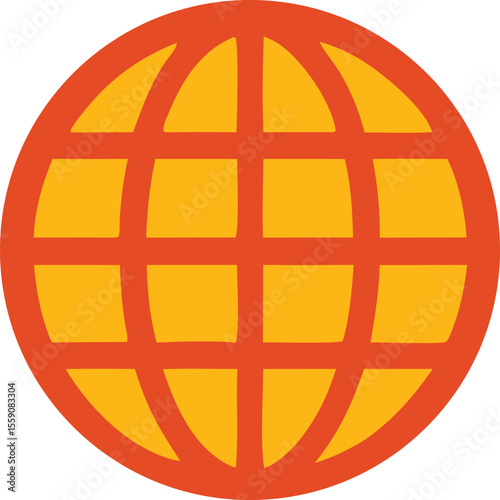 Orange globe grid represents global connectivity and worldwide communication network technology concept, flat design