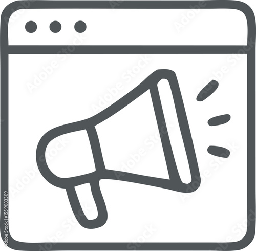 Website page displaying a megaphone icon with sound waves for online marketing and promotional communication