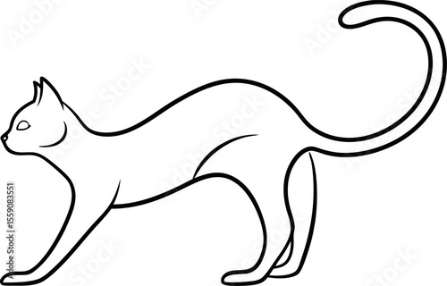 Single Line Art Drawing of a Stretching Feline