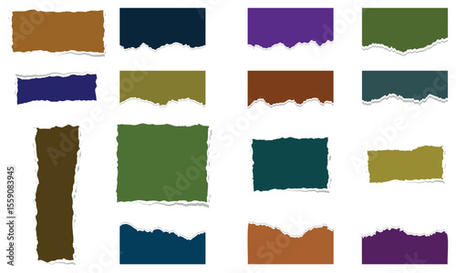 Colorful torn paper, edge shapes set,  ripped texture frames, for modern graphic
