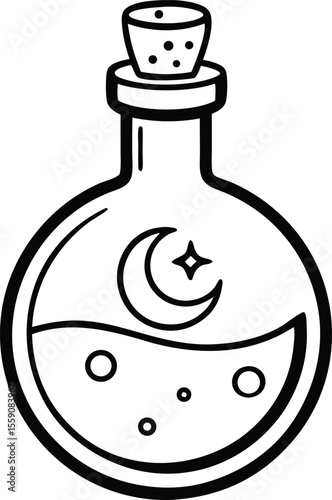Clean Outline of a Potion Bottle with a Single Drop