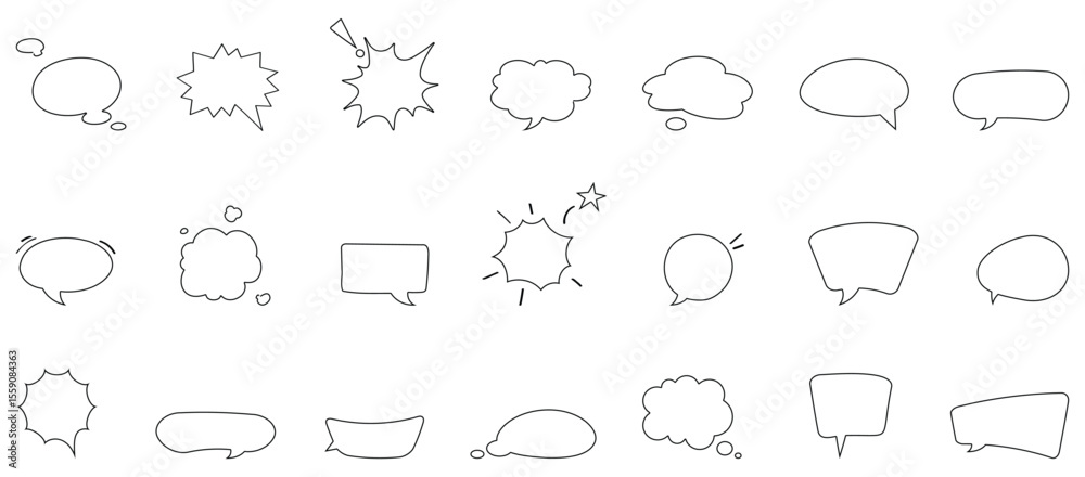 Fototapeta premium Outline comic speech bubble icon set with talk and thought shapes for text in vector