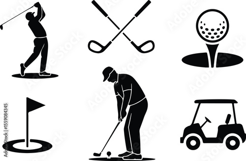 Golf Player and Equipment Silhouettes