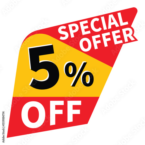 Discount promotion vector icon, offer sale banner, 5% off big sales offer design in typography, Vector in transparent background