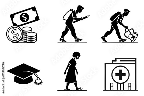 benefit icon set sihouette black vector