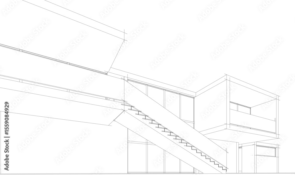 Fototapeta premium Modern house building sketch architectural 3d rendering