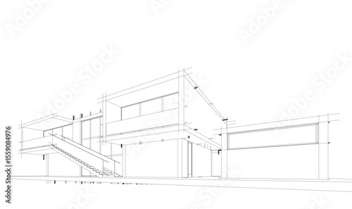 Modern house building sketch architectural 3d rendering