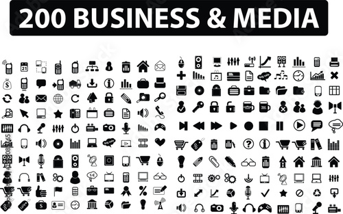Essential 200 Business & Media UI/UX Vector Icons