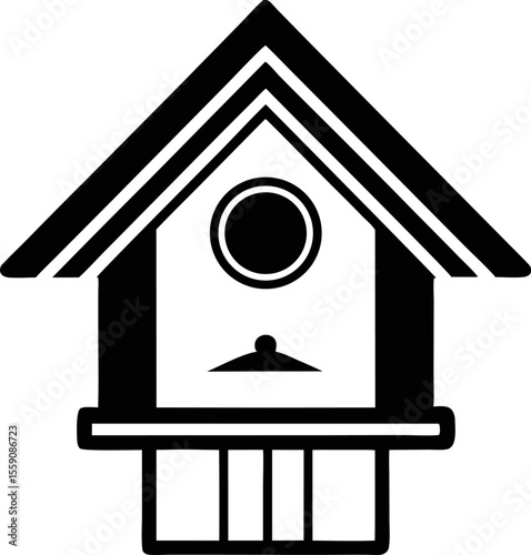 Classic Wooden Bird House Vector Illustration Black and White