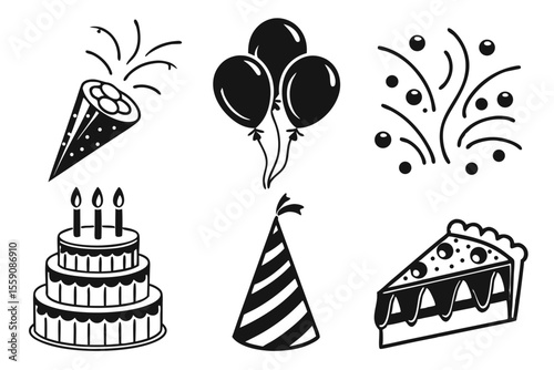 celebration icon set sihouette black vector